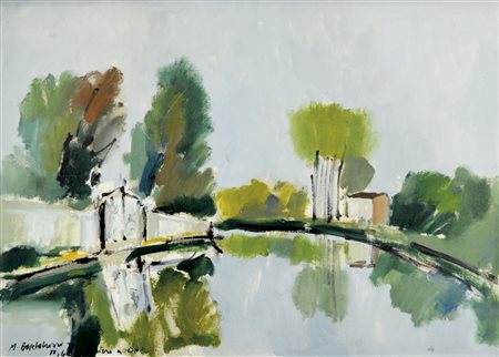 BORTOLUZZI MILLO JR. Dolo (Ve) 1938 - 2012 Riviera a Dolo 1963 olio su...