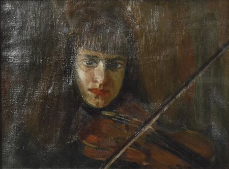 SOGARO OSCAR Dolo 1888 - Venezia 1967 La Violinista 1919/1920 olio su tela...