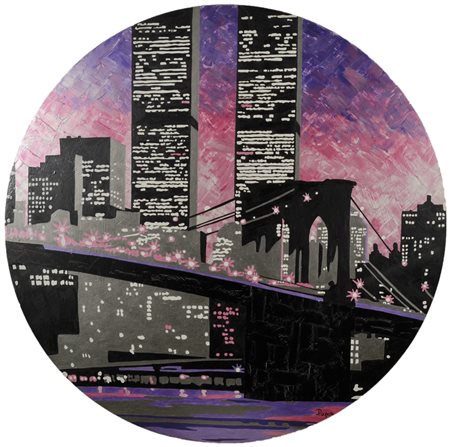 PAPAS SILVIA Conegliano 1969 Metropoli 1996 acrilici su tavola diam. 100...