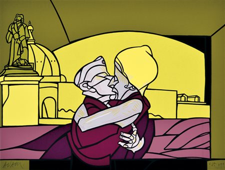 ADAMI VALERIO Bologna 1935 Il bacio litografia a colori es. 905/999 35x47...