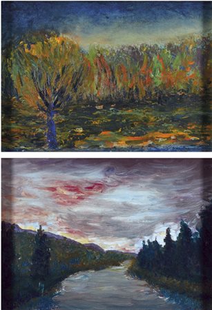 RAITERI Paesaggio lotto di 2 olii su tavola 13x18 cad. firma in basso a...