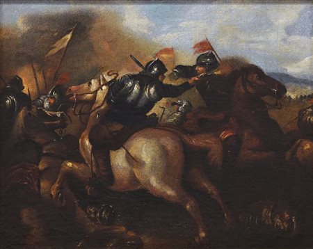 ROSA SALVATOR (attribuito) Napoli 1615 - 1673 Roma "Battaglia" 31,5x39,5 olio...