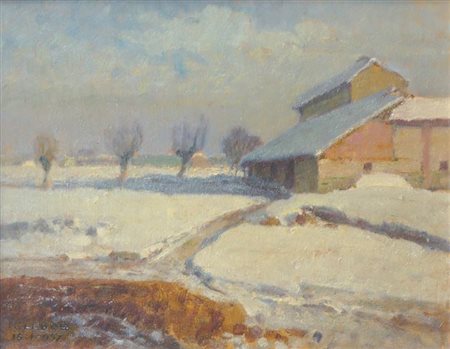 LEONE ROBERTO Tronzano (VC) 1891-1975 Torino "Paesaggio invernale con case"...