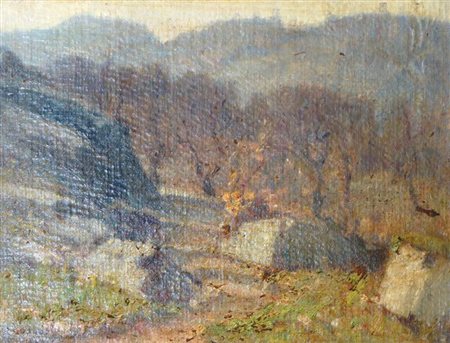 LEONE ROBERTO Tronzano (VC) 1891-1975 Torino "Paesaggio con alberi e rocce"...