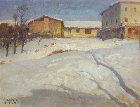LEONE ROBERTO Tronzano (VC) 1891-1975 Torino "Paesaggio innevato" 1956 20x25...