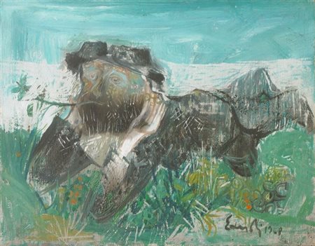 EANDI FERNANDO Torino 1926 "Vecchio pensoso" 1968 20x25 olio su tela Opera...