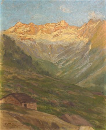 PITTORE NON IDENTIFICATO "Capanna Virginia" 70x55 olio su masonite Firma non...