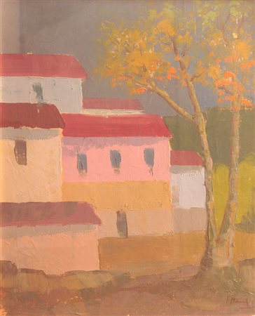 PITTORE NON IDENTIFICATO "Paesaggio" 60x50 olio su tela Firma non decifrata...