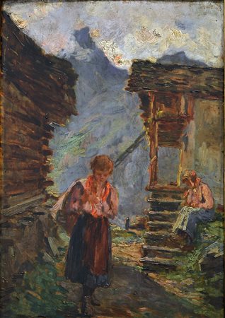 BAZZARO LEONARDO (Attribuito) Milano 1853 - 1937 "Sentiero in montagna" 50x35...