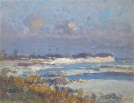 LEONE ROBERTO Tronzano (VC) 1891-1975 Torino "Marina" 1958 15,5x20 olio su...