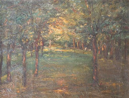 CISARI GIULIO Como 1892 - 1979 "Bosco" 27x35 olio su masonite Opera firmata...