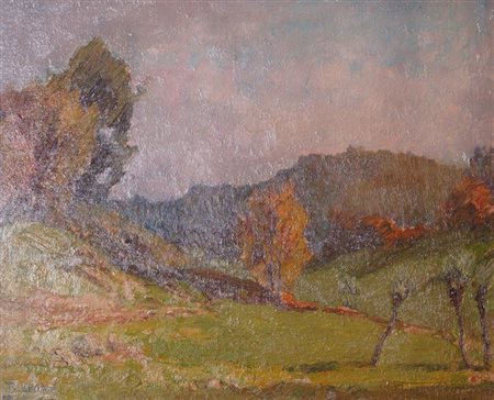 LEONE ROBERTO Tronzano (VC) 1891-1975 Torino "Paesaggio" 1947 18x23 olio su...