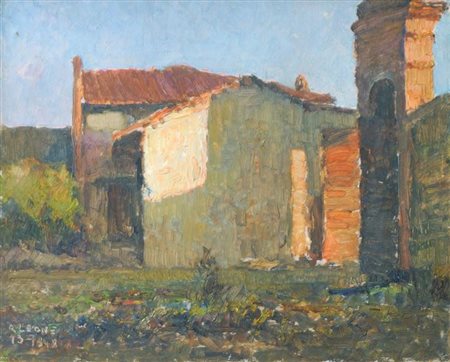 LEONE ROBERTO Tronzano (VC) 1891-1975 Torino "Case rurali" 1948 19x23,5 olio...