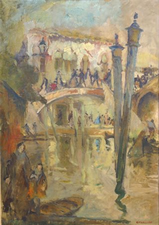 CAVALLINI ATTILIO Adria (RO) 1888 - 1948 Como "Ponte di Venezia" 70x50 olio...