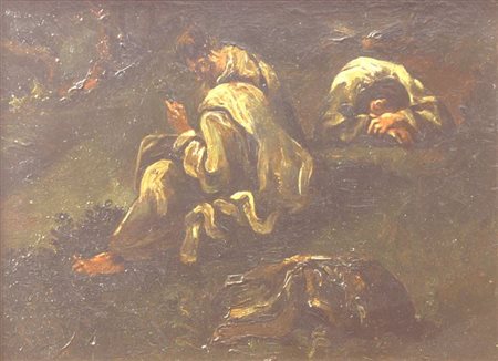 Scuola di Alessandro Magnasco "Scena biblica" 22x30 olio su tavola