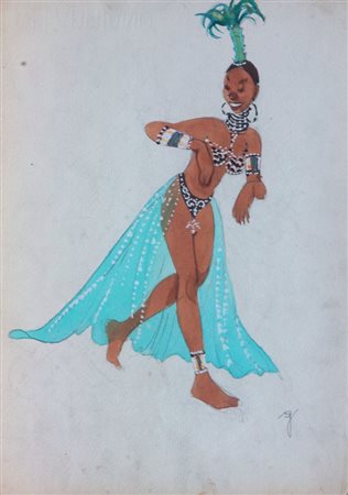 GOLIA (Eugenio Colmo) Torino 1885 - 1967 "Ballerina" 33,5x23,5 acquerello su...