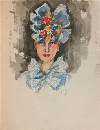 GOLIA (Eugenio Colmo) Torino 1885 - 1967 "Coquette" 28,3 x 21,8 acquerello su...