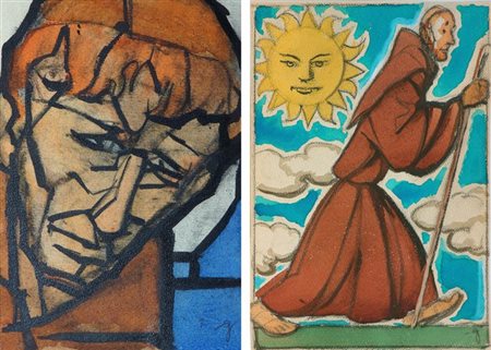 GOLIA (Eugenio Colmo) Torino 1885 - 1967 "Frati" Lotto di due tecniche miste...