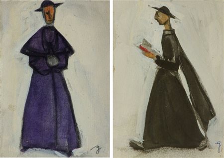 GOLIA (Eugenio Colmo) Torino 1885 - 1967 "Pretini" Lotto di due tempere: A -...