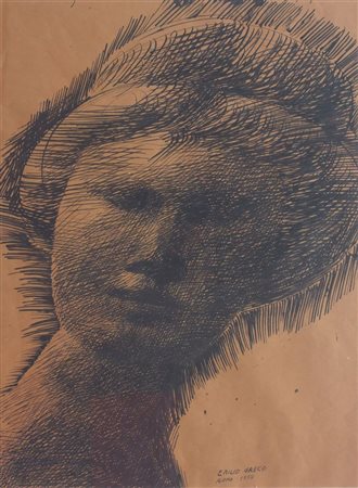 GRECO EMILIO Catania 1913 - 1995 "Testa femminile" Roma 1954 48x35,5 china su...