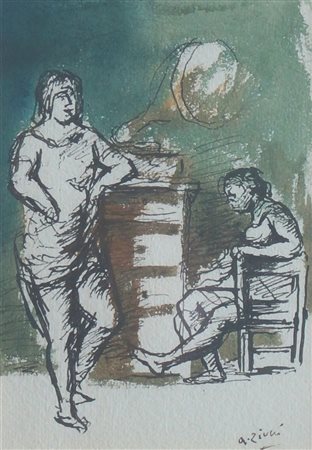 ZIVERI ALBERTO Roma 1908 - 1989 "Due figure in un interno" 16,5x11,5...