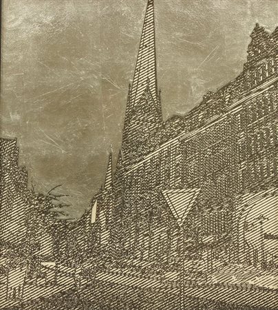 DE FILIPPI FERNANDO Lecce 1940 "Paesaggio urbano" 67x58 tecnica mista e...