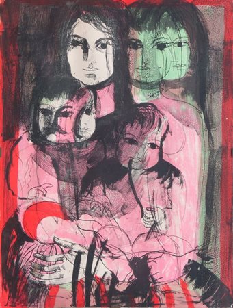 CASSINARI BRUNO Piacenza 1912 - 1992 Milano "Famiglia" 62x47 litografia, es....