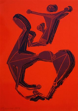 MARINI MARINO Pistoia 1901 - 1980 "Cavallo e cavaliere" 1953 30,5x21...