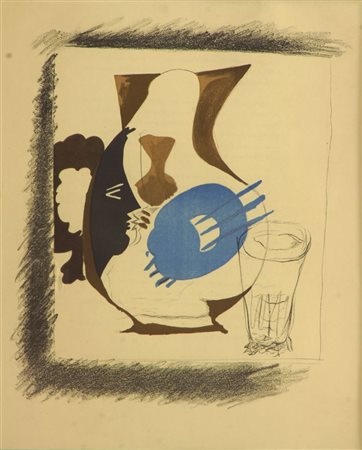 BRAQUE GEORGES F 1882 - 1963 "Verre et pichet" 37x26,5 litografia a colori...