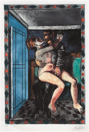 GENTILINI FRANCO Faenza (RA) 1909 - 1981 Roma "Gli amanti" 70x50 foglio,...