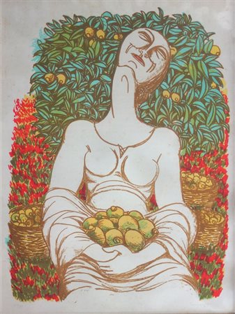MIGNECO GIUSEPPE Messina 1908 - 1997 Milano "Donna con limoni" 60x45...