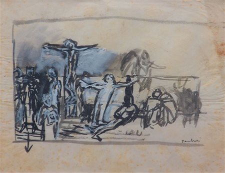 TAMBURI ORFEO Jesi (AN) 1910 - 1994 "Crocefissione" 22x28 china e acquerello...