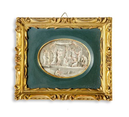 MINIATURA SU PERGAMENA Cm 5x6,5 (ovale) XIX secolo, raffigurante scena...