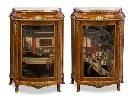 COPPIA DI CREDENZINE 110x76x30 in bois de rose, Francia, fine XIX secolo, con...