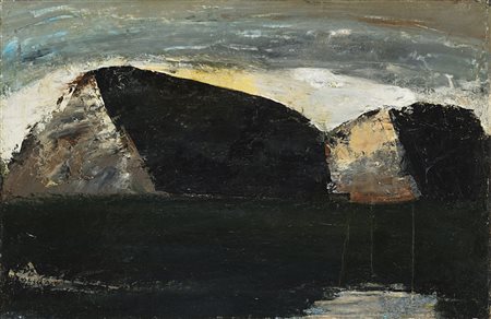 Mario Sironi (Sassari 1885 - Milano 1961) - "Montagne" 1950 ca. olio su tela,...