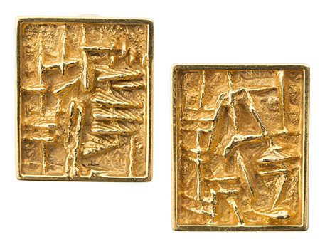 Arnaldo Pomodoro (Morciano Di Romagna 1926) - "Orecchini" 1961 oro rosso, mm...