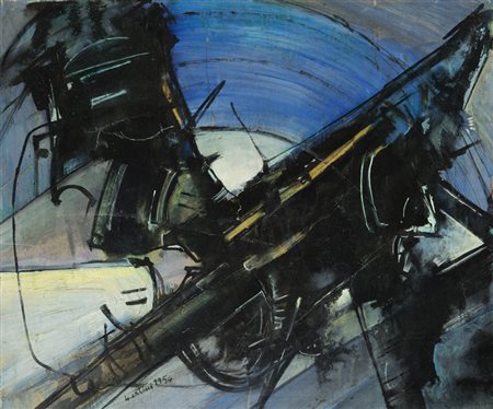 Gianni Bertini (Pisa 1922 - Caen 2010) - "Senza titolo" 1954 olio su carta...