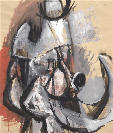 Claudio Cintoli Imola 1935 - Roma 1978 Nudi, 1959 Tecnica mista su carta, cm....