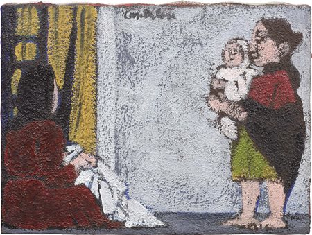 Domenico Cantatore Ruvo di Puglia (Ba) 1906 - Parigi 1998 Interno con figure...