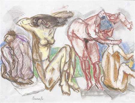 Fausto Pirandello Roma 1899 - 1975 Bagnanti Pastello su carta, cm. 21,8x28...