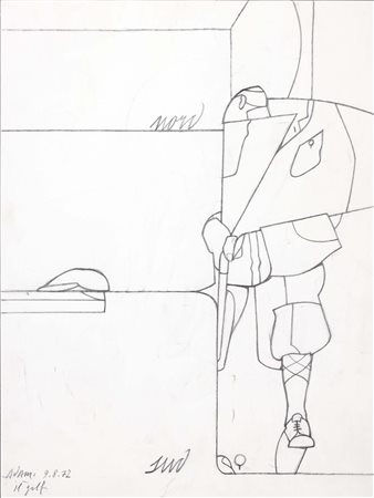 Valerio Adami Bologna 1935 Il golf, 1972 Matita su carta, cm. 48x36 Firma,...
