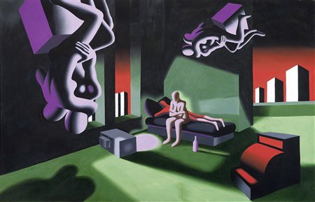Mark Kostabi Los Angeles 1960 The Green Room, 1988 Olio su tela, cm. 137x213...