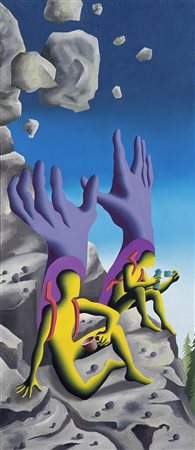 Mark Kostabi Los Angeles 1960 Boulder Holder, 1990 Olio su tela, cm. 149x65,5...