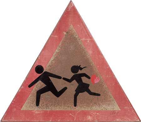 Clet Bretagna 1966 Senza titolo Intervento su cartello stradale, cm. 53,5x61...