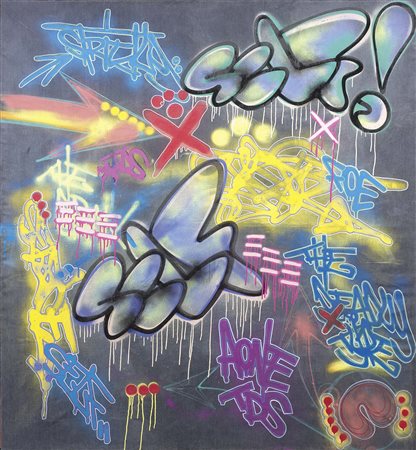 Toxic New York 1965 Self Tdt, 2008 Acrilico e vernice spray su tela jeans,...