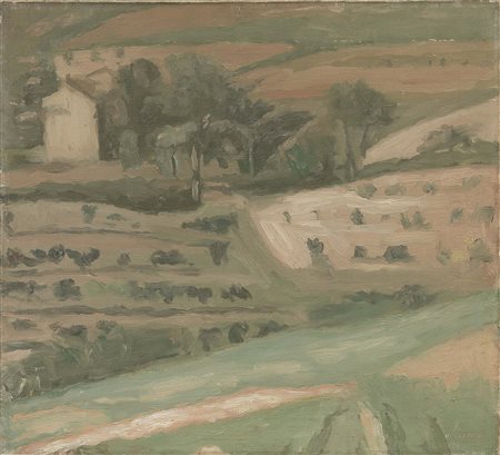 Giorgio Morandi Bologna 1890 - 1964 Paesaggio, 1942 Olio su tela, cm. 49x53...