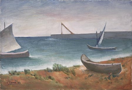 Carlo Carrà Quargnento (Al) 1881 - Milano 1966 Marina, 1953 Olio su tela, cm....