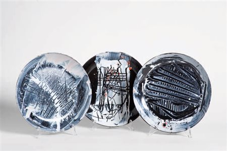 Emilio Scanavino Genova 1922 - Milano 1986 Lotto di 03 piatti, 1960 lamiera...