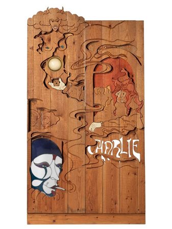 Pa nnello decorativo Charlie, 1968 Assi di legno, perspex e metacrilato....