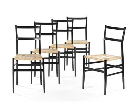 Gio Ponti (Milano, 1891-1979) Cinque sedie Superleggera Produzione: Cassina,...